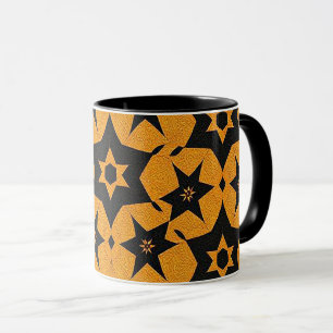 Zwart & amber abstract geometrisch patroon 1287 mok