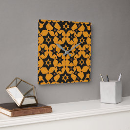 Zwart & amber abstract geometrisch patroon 1287 vierkante klok