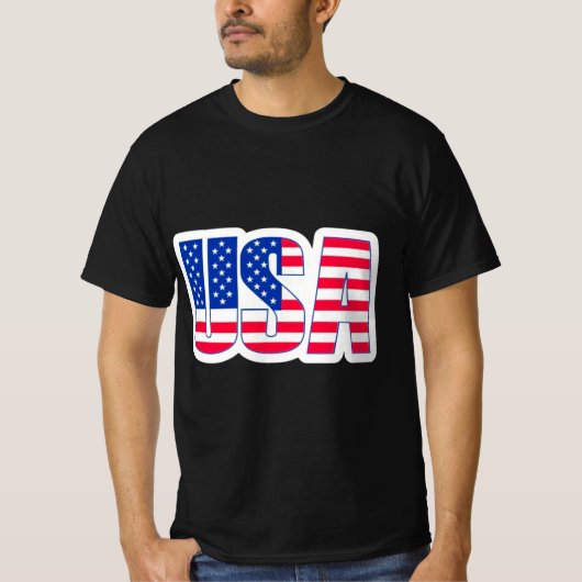 Zwart Amerikaans T-shirt met vlagthema (Voorkant)