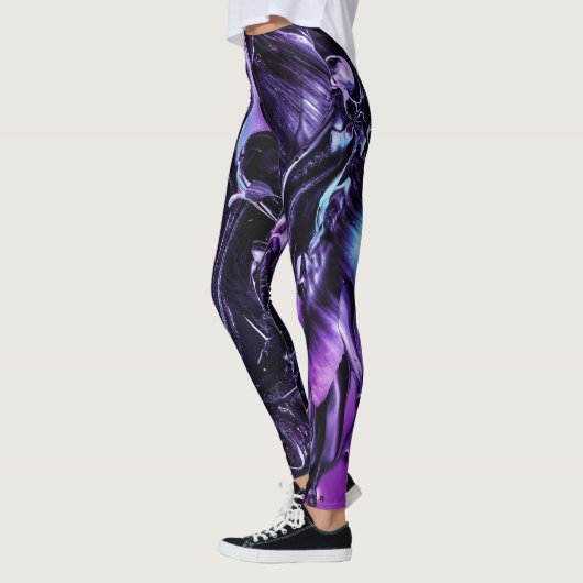 Zwart Amethist Splash, Donker Paarse Abstract Leggings (Links)