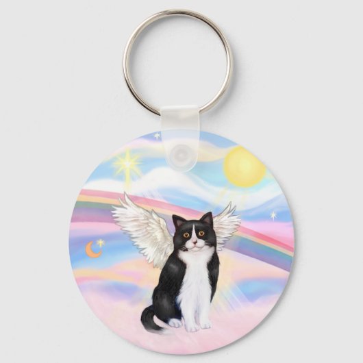 Zwart &amp; Witte kat - Wolken Sleutelhanger (Voorkant)