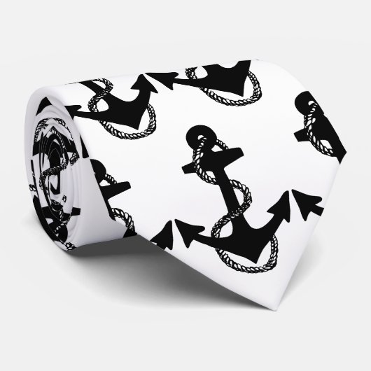 zwart ANCHOR- en kabelpatroon | Stropdas (Opgerold)