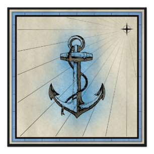 Zwart Anchor Marine afdrukken met blauw Lijst