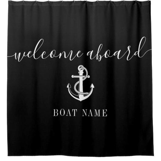 Zwart Anker Bootsnaam Welkom Aan Boord Douchegordijn (Voorkant)