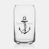 Zwart anker en namen nautische bruiloft blikvorm glas (Achterkant)