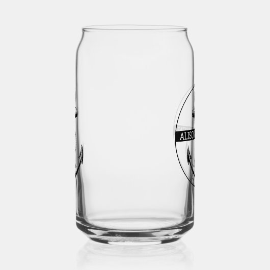 Zwart anker en namen nautische bruiloft blikvorm glas (Rechts)