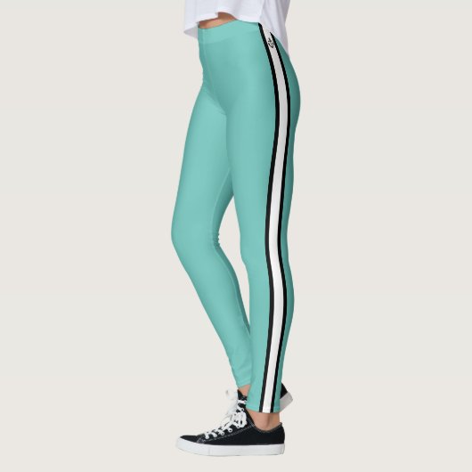 Zwart Anker Nautical White Stripe Turquoise Leggings (Links)