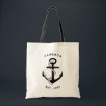 Zwart anker nautisch gepersonaliseerd tote bag<br><div class="desc">Zwarte Anker Nautische Gepersonaliseerde Canvas tas. Moderne en nautisch geïnspireerde canvas tas met zwart anker met touwaccent en eenvoudige typografie. Deze zwart-witte tas is perfect als een persoonlijk geschenk. Personaliseer door namen of korte teksten toe te voegen.</div>