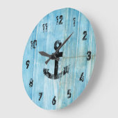  zwart anker op bijtend blauw hout grote klok (Hoek)