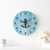  zwart anker op bijtend blauw hout grote klok (Huis)