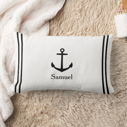 Zwart anker op wit gepersonaliseerd kussen (Deken)