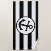 Zwart ankerontwerp Gestreept Strandlaken (Voorkant)