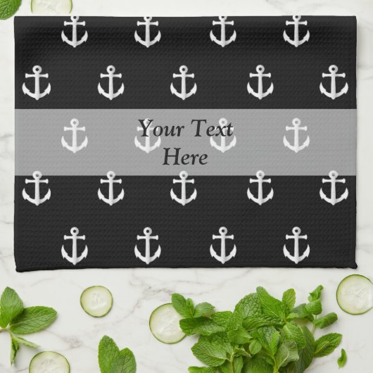 Zwart ankerpatroon theedoek (Gevouwen)