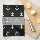 Zwart ankerpatroon theedoek (Quarter Fold)