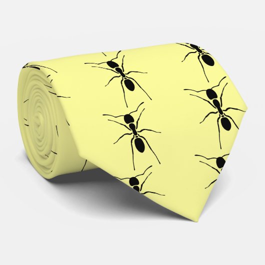 Zwart Ant Pattern Yellow Custom Stropdas (Opgerold)