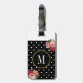 Zwart Antiek Bloemen Polka Dots Goud Monogram Bagagelabel (Achterkant verticaal)