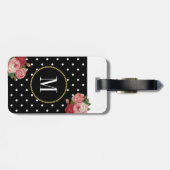 Zwart Antiek Bloemen Polka Dots Goud Monogram Bagagelabel (Achterkant horizontaal)