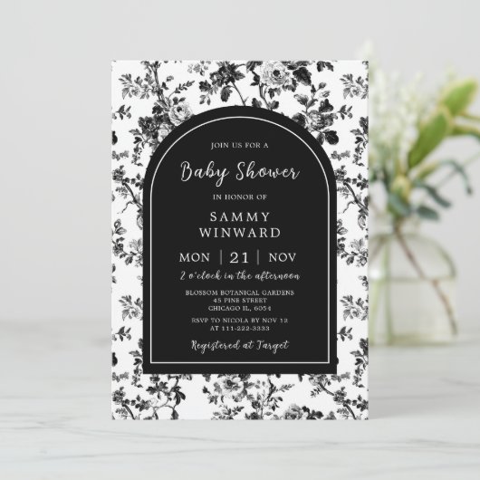 Zwart Antiek Chinoiserie Baby shower Kaart (Staand voorkant)