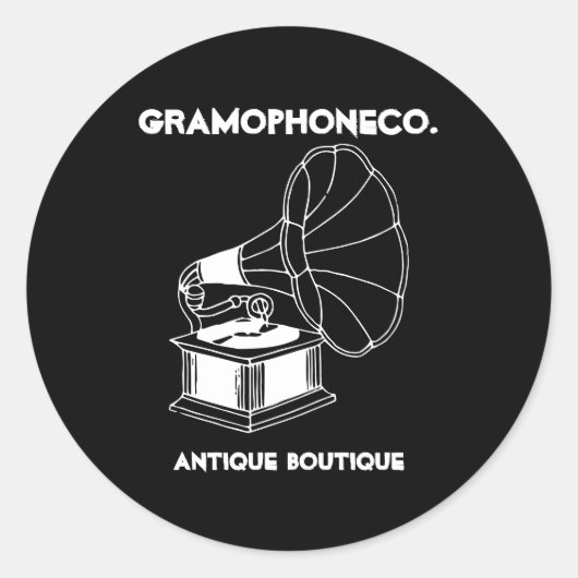 Zwart Antiek decor Gramophone Ronde Sticker (Voorkant)
