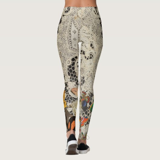 ZWART ANTIEK KANTPATROON VLINDERS LEGGINGS (Achterkant)