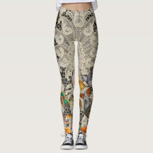 ZWART ANTIEK KANTPATROON VLINDERS LEGGINGS