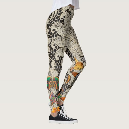ZWART ANTIEK KANTPATROON VLINDERS LEGGINGS (Rechts)