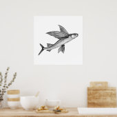 Zwart Antiek Poster ter illustratie van vis (Keuken)