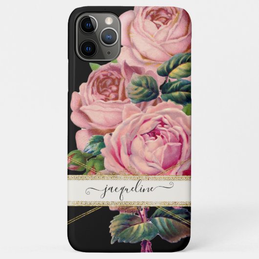  Zwart Antiek Roos Naam Manuscript Handschrift Case-Mate iPhone Case (Achterkant)