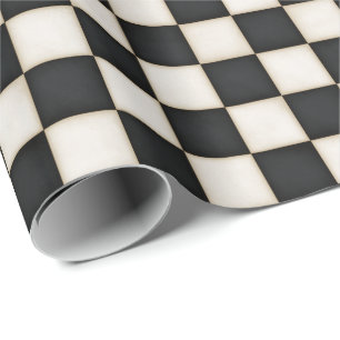 Zwart & Antiek Wit Geruit Cadeaupapier