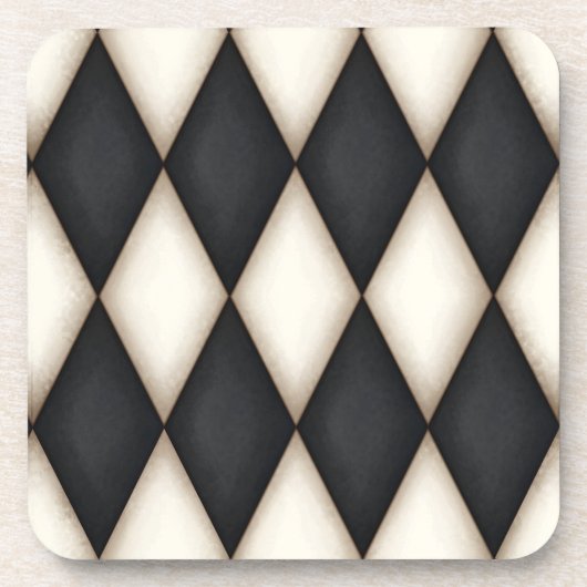Zwart & Antiek Wit Harlekijn Geruite Patroon Bier Onderzetter (Voorkant)