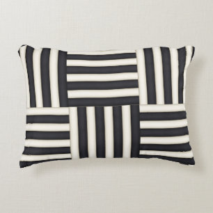 Zwart & Antiek Wit Strepen Patchwork Accent Kussen