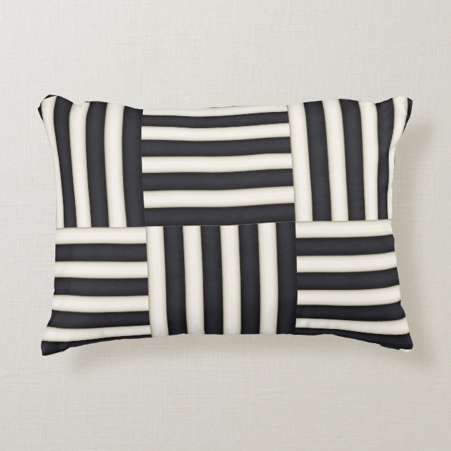 Zwart & Antiek Wit Strepen Patchwork Accent Kussen (Voorkant)