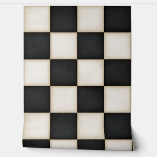 Zwart & Antiek Witte Checkers (op grote schaal) Behang