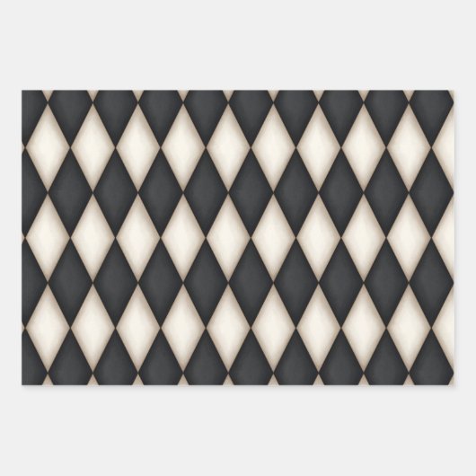 Zwart-Antiek witte Harlequin Diamonds & Stripes Inpakpapier Vel (Voorkant)