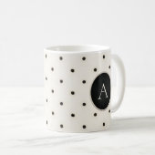 Zwart & Antiek Witte Polka Dots Monogrammed Koffiemok (Voorkant rechts)