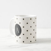 Zwart & Antiek Witte Polka Dots Monogrammed Koffiemok (Voorkant links)