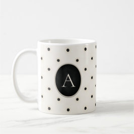 Zwart & Antiek Witte Polka Dots Monogrammed Koffiemok