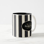 Zwart & Antiek Witte Strepen Brons Monogram Tweekleurige Koffiemok (Voorkant rechts)
