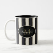 Zwart & Antiek Witte Strepen Brons Monogram Tweekleurige Koffiemok (Links)