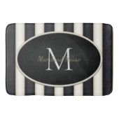 Zwart & Antiek Witte Strepen Ovaal ingelijst Monog Badmat (Voorkant)