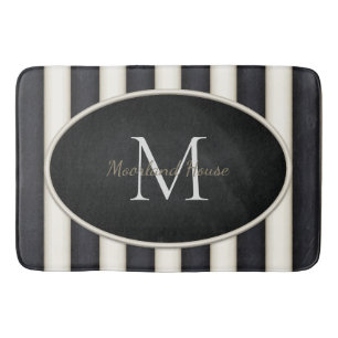 Zwart & Antiek Witte Strepen Ovaal ingelijst Monog Badmat