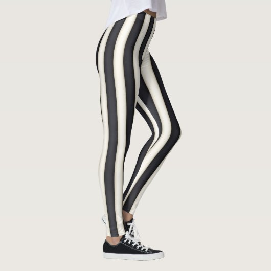 Zwart-Antiek-witte verticale strepen Funny Leggings (Rechts)