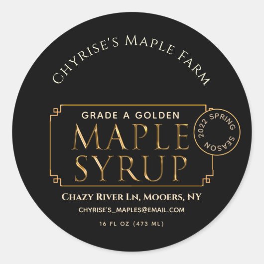 Zwart apeletiket met etiket op spuit met lek en da (Voorkant)