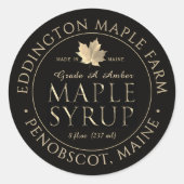 Zwart apeletiket met goudmakreel ronde sticker (Voorkant)