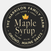 Zwart apeletiket met opdruk met Gold Text en Leaf Ronde Sticker (Voorkant)