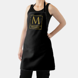 Zwart apron met naam en initiaal personaliseren schort