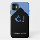 zwart & aqua blauw Geborduurde initials Minimalist Case-Mate iPhone Case (Achterkant)