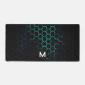 Zwart aqua blu honeycomb geometriepatroon Monogram Bureaumat (Voorkant)