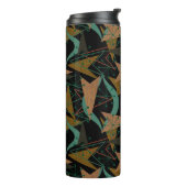 Zwart, Aqua, Faux-houtpijlen | Moderne middenstand Thermosbeker (Gedraaid links)