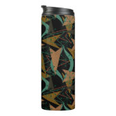 Zwart, Aqua, Faux-houtpijlen | Moderne middenstand Thermosbeker (Geroteerd rechts)